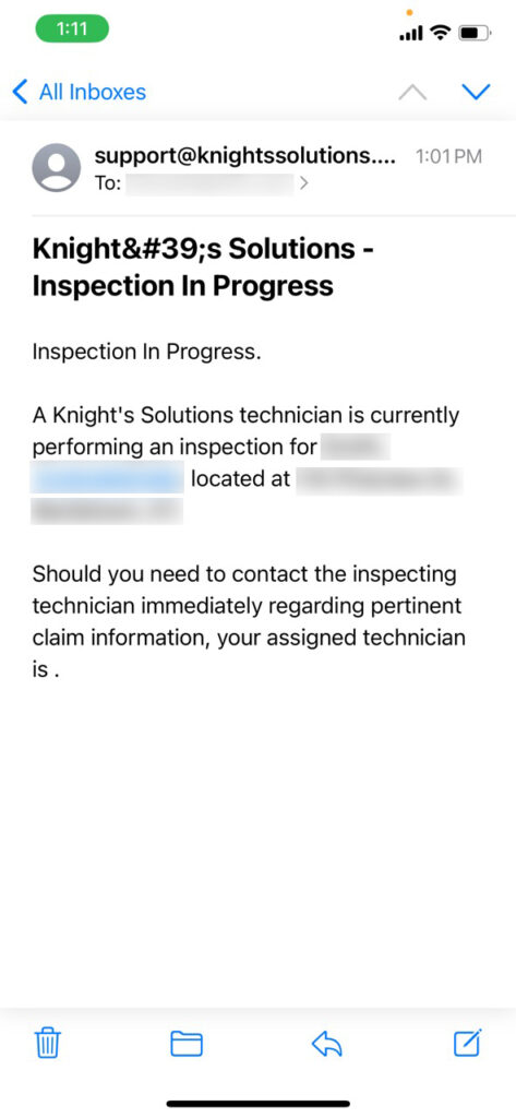 inspection in progress email notification
