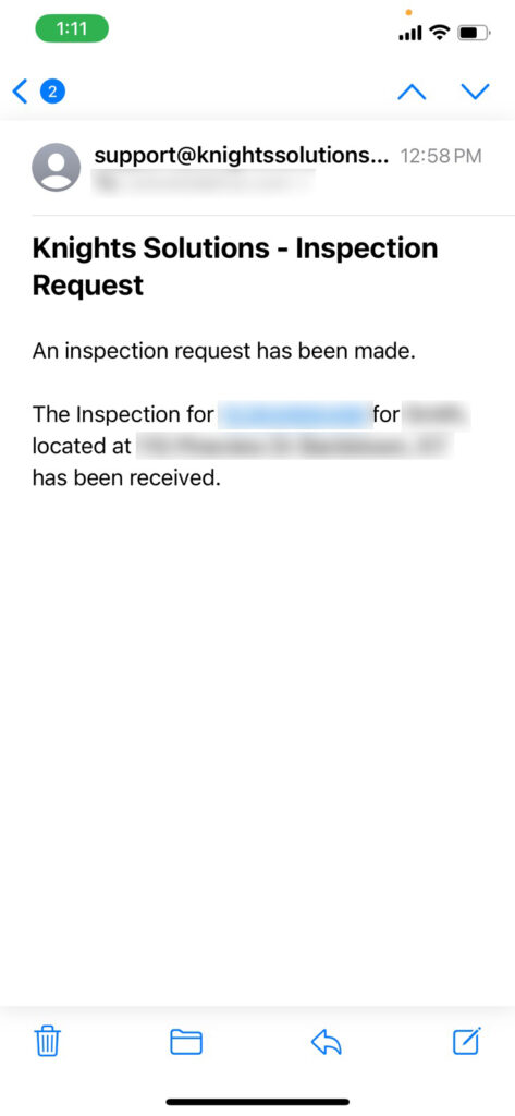 inspection request email notification
