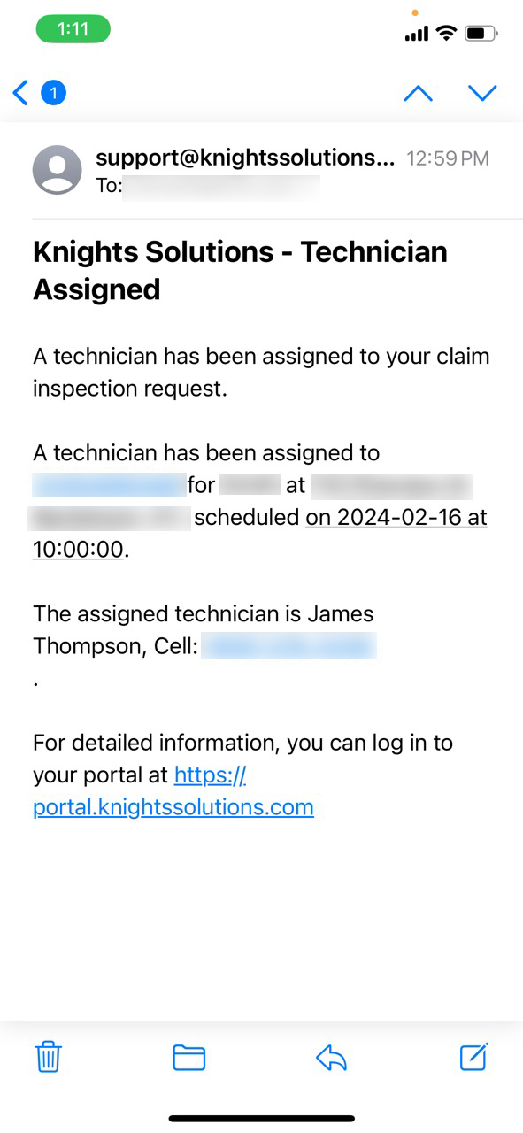 technician assigned email notification